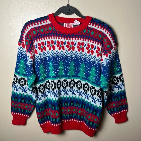 extra Sweaters - Vintage Ugly Christmas Sweater Multicolor Holiday Party Women’s Size XS Pullover